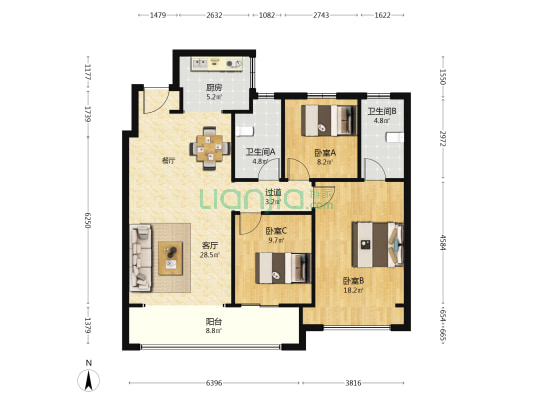 润府 3室1厅2卫 125平方
