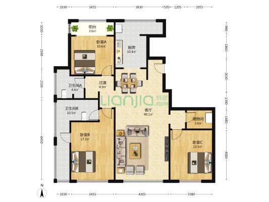 梦溪园 3室1厅2卫 176平方
