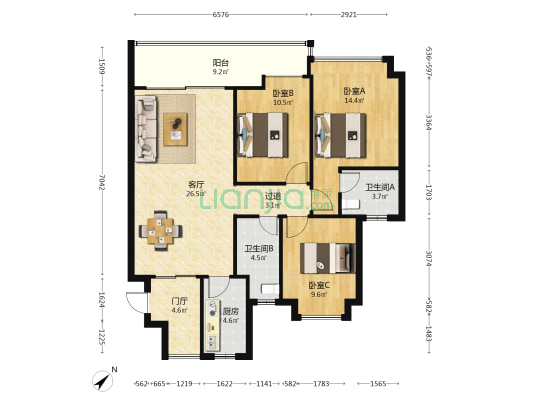 碧涛花园熙悦 3室1厅2卫 105平方