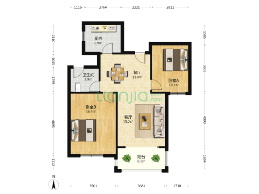 苏建优景美地 2室2厅1卫 95平方