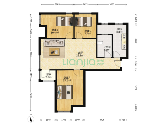 金沙星城 3室1厅1卫 110平方