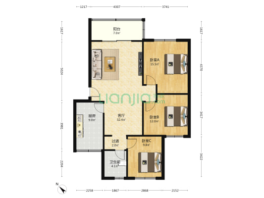 新光社区文景苑 3室1厅1卫 105平方