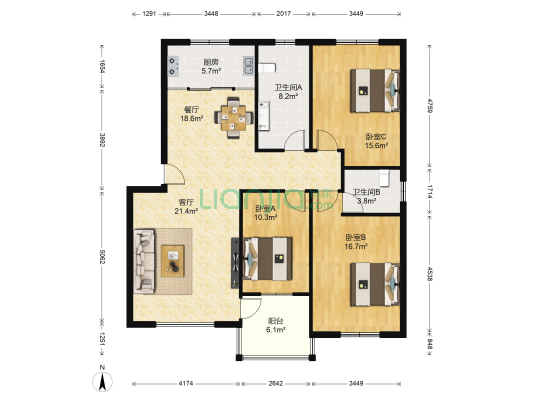 绿杉园 3室2厅2卫 128平方
