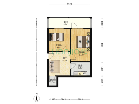 北长巷4号 2室1厅1卫 60平方