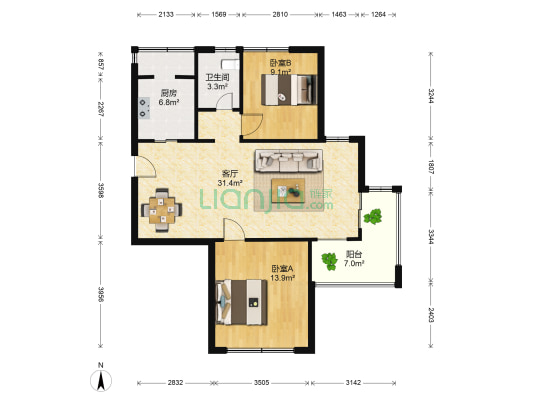 翡翠清河 2室1厅1卫 98平方