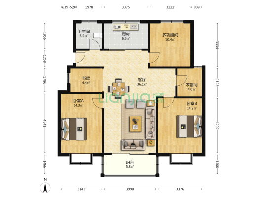 欧堡利亚尊园 4室1厅1卫 130平方