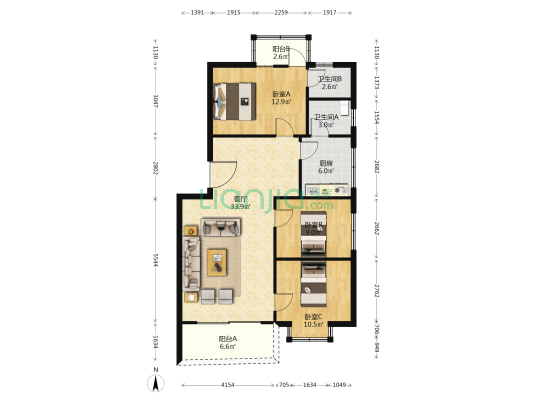 乐陶居 3室1厅2卫 103平方