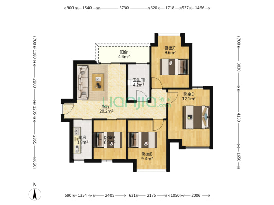 锦龙湾畔二期 4室1厅1卫 90平方