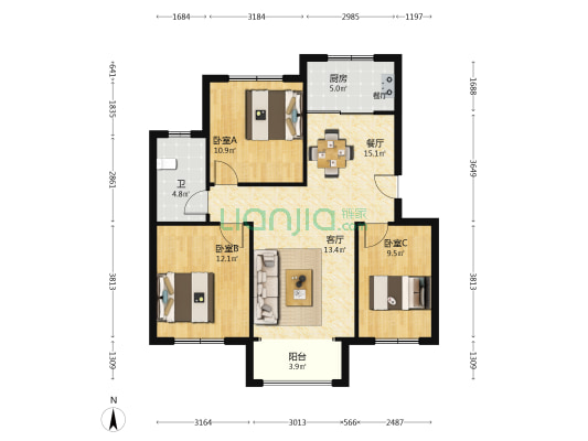 同城和府 3室2厅1卫 93平方