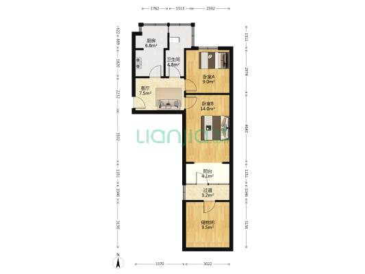 东风路143号院 2室1厅1卫 51平方