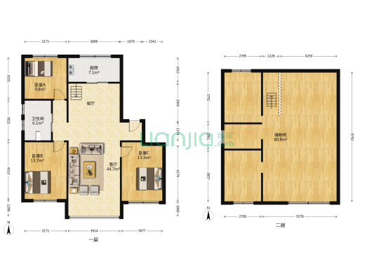 军心家园 （长江路北二巷） 3室1厅1卫 116平方