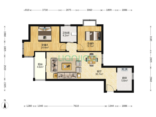阳光威尼斯(三期) 2室1厅1卫 90平方
