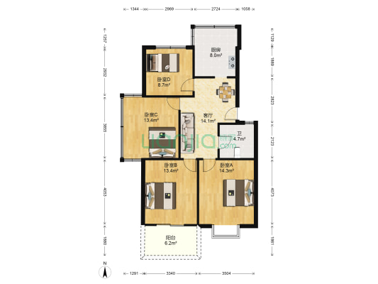 泗港小区 4室1厅1卫 96平方
