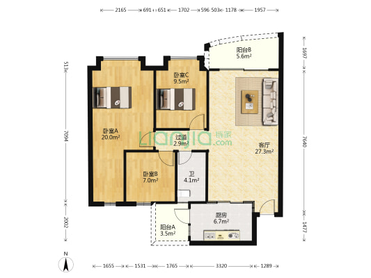 大成花园二期 3室1厅1卫 103平方