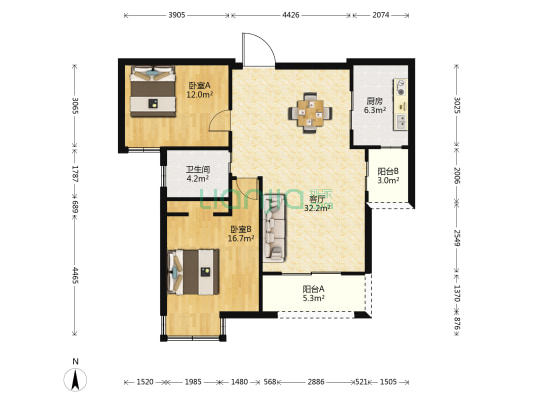 宝利花园 2室1厅1卫 98平方