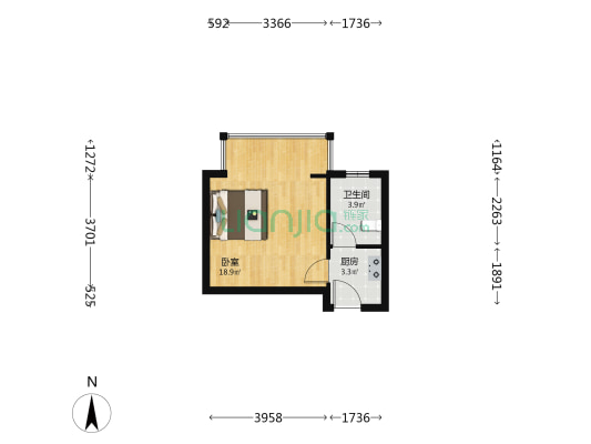 金福龙大厦 1室0厅1卫 35平方