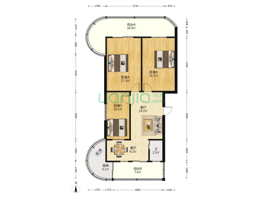 文星大道9号 3室2厅1卫 108平方