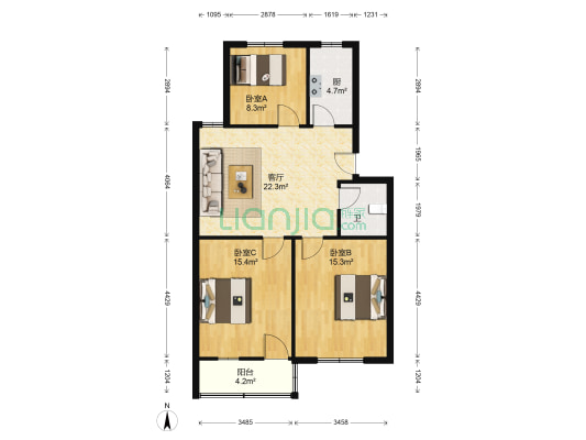 金禾商住楼 3室1厅1卫 84平方