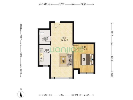 中南世纪城一期 1室1厅1卫 133平方