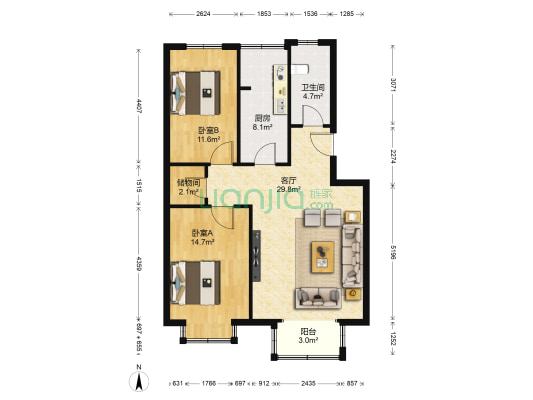 福港园(大港区) 2室1厅1卫 94平方