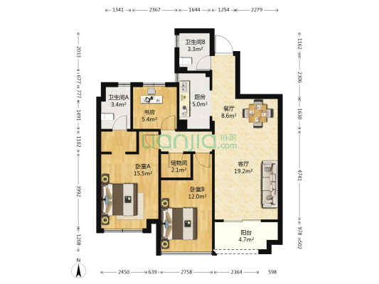 祥生君麟府 3室2厅2卫 92平方