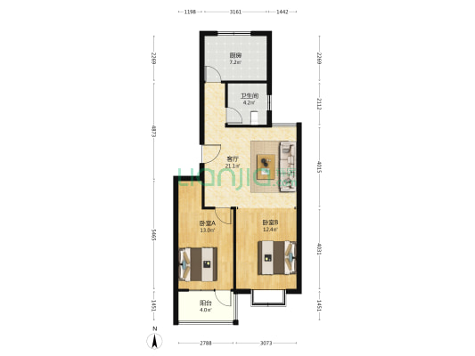 宏伟南小区 2室1厅1卫 93平方
