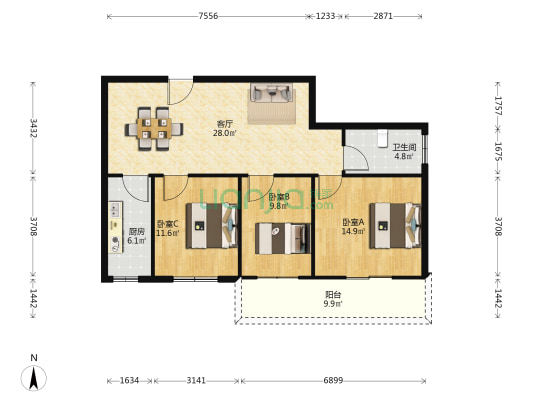 文盛商住楼 3室1厅1卫 103平方
