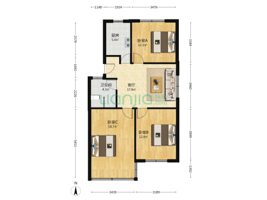银海新村 3室1厅1卫 83平方