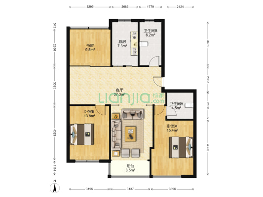 银都桂花园 3室1厅2卫 202平方