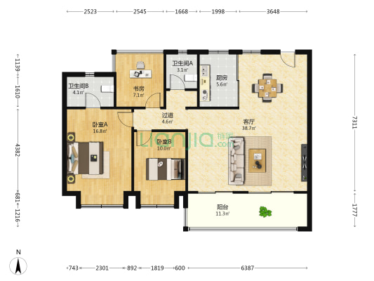 保利和悦云锦一期 3室1厅2卫 129平方