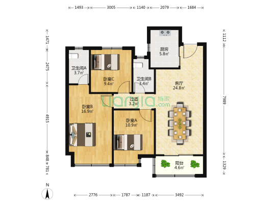 龙光玖宸佳苑 3室1厅2卫 103平方