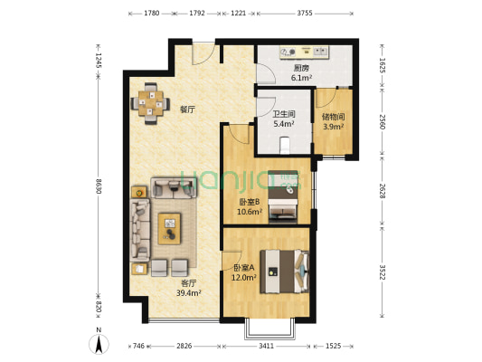 恒大御峰 2室1厅1卫 99平方