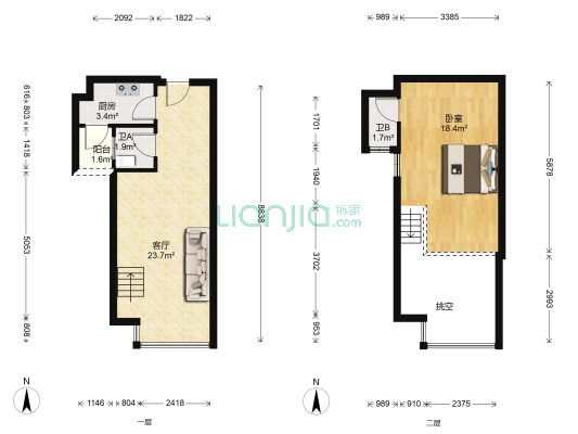 MOCO荣和摩客社区 1室1厅2卫 40平方