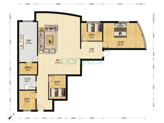 聚金大厦 4室1厅1卫 182平方
