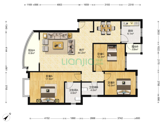 福泽美庐 3室1厅2卫 124平方