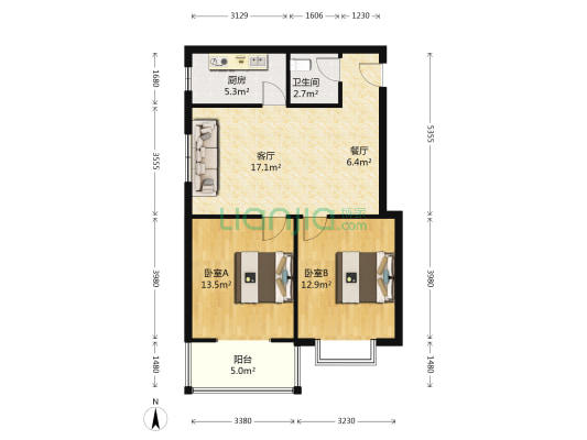 想要什么样的风格就怎么装修的两居室-户型图