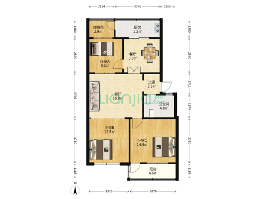 电业小区 3室2厅1卫 120平方