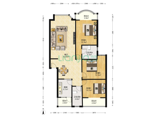 河畔华苑一期 3室1厅2卫 123平方