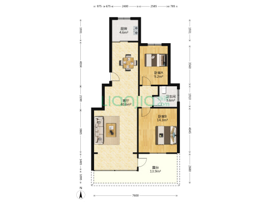 七里庙小区三区 2室1厅1卫 98平方
