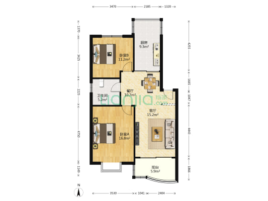 九州丽园 2室2厅1卫 86平方