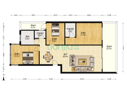 新城东四号区 3室1厅2卫 107平方