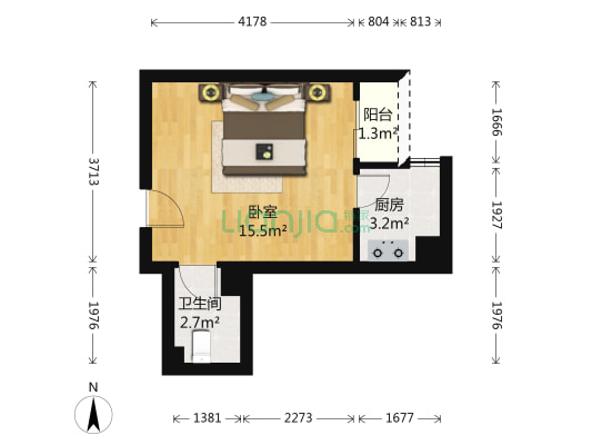左右 1室0厅1卫 32平方