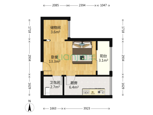光亮天润城 1室0厅1卫 35平方