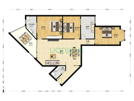 长虹花园 3室1厅2卫 147平方