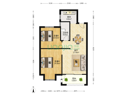 龙湖丽园 2室1厅1卫 87平方