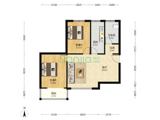 广润家园 2室1厅1卫 97平方