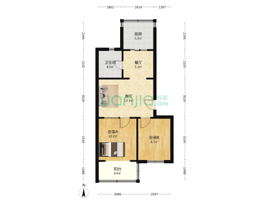 九五小区 2室2厅1卫 61平方