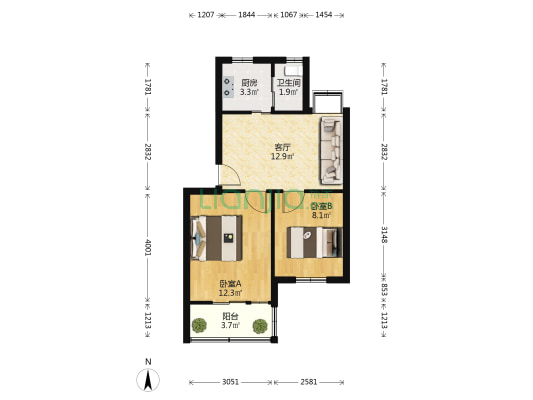 铁路家园小区 2室1厅1卫 54平方