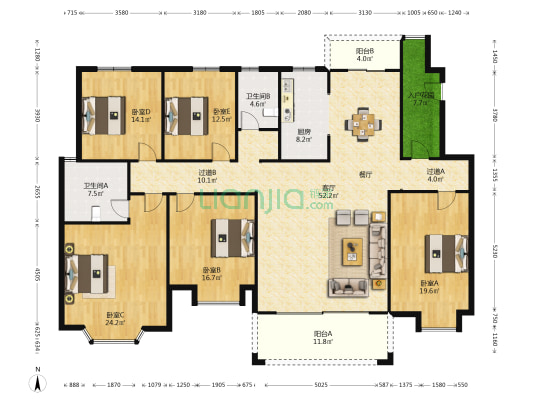 文苑花园 5室1厅2卫 223平方