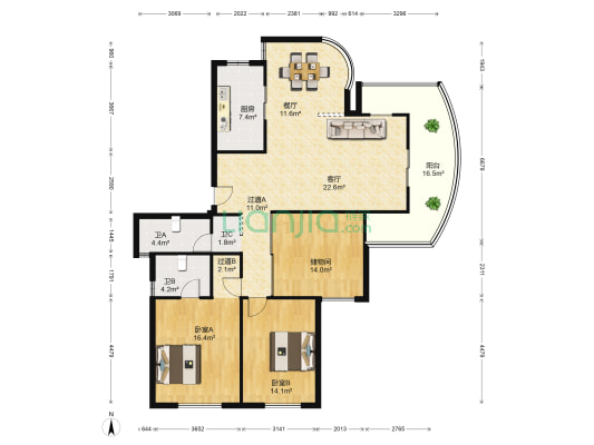 金都佳苑 2室2厅3卫 167平方